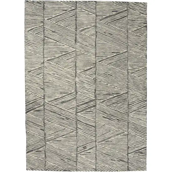 Gray and White Wool Abstract Area Rug Photo 6