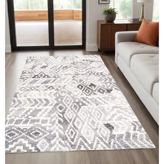 Gray and White Wool Abstract Geometric Hand Tufted Area Rug Photo 1