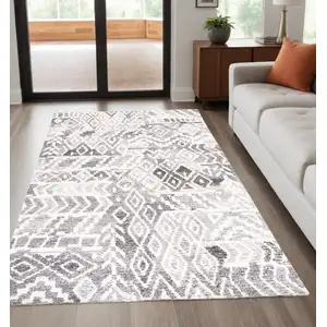 Photo of Gray and White Wool Abstract Geometric Hand Tufted Area Rug