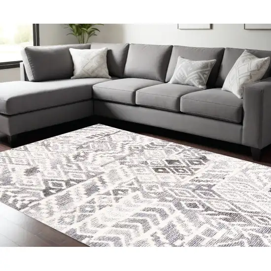 Gray and White Wool Abstract Geometric Hand Tufted Area Rug Photo 1