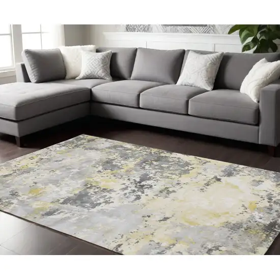 Gray and Yellow Abstract Hand Loomed Area Rug Photo 1