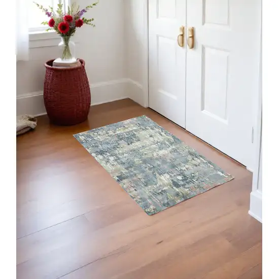 Gray and Yellow Abstract Hand Loomed Area Rug Photo 1