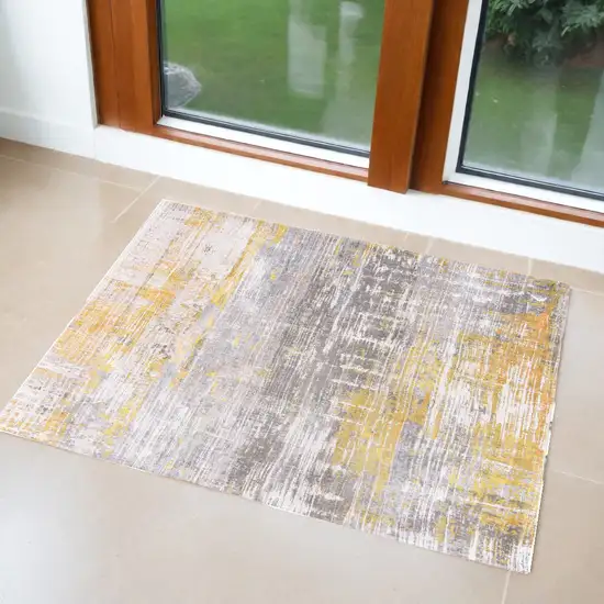 Gray and Yellow Abstract Non Skid Area Rug Photo 1