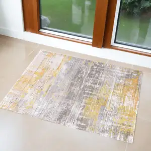 Photo of Gray and Yellow Abstract Non Skid Area Rug