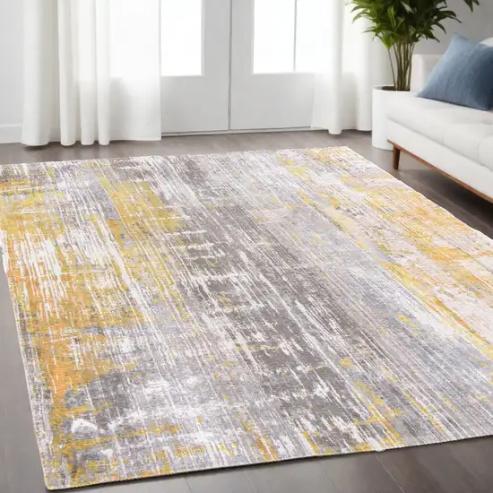 Gray and Yellow Abstract Non Skid Area Rug Photo 1