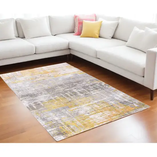 Gray and Yellow Abstract Non Skid Area Rug Photo 1