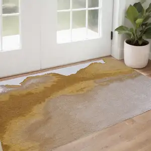 Photo of Gray and Yellow Abstract Non Skid Area Rug