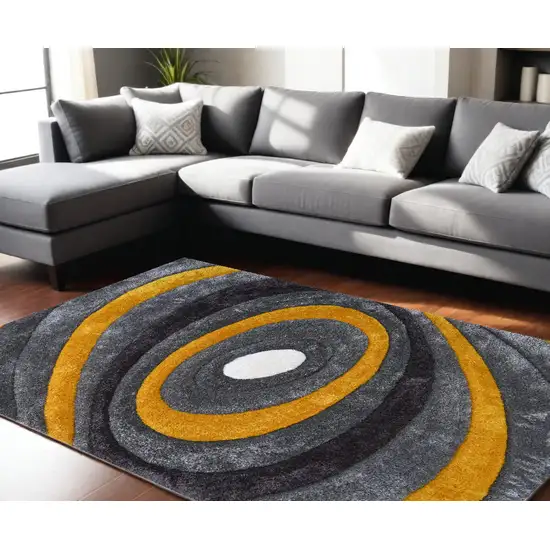 Gray and Yellow Shag Hand Tufted Area Rug Photo 4