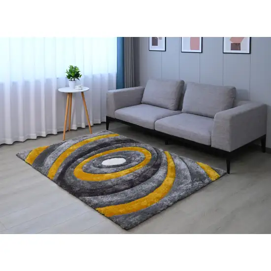 Gray and Yellow Shag Hand Tufted Area Rug Photo 3