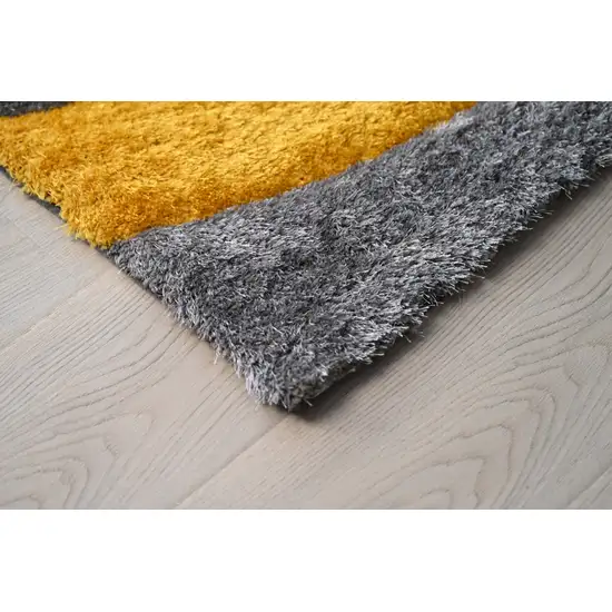 Gray and Yellow Shag Hand Tufted Area Rug Photo 8