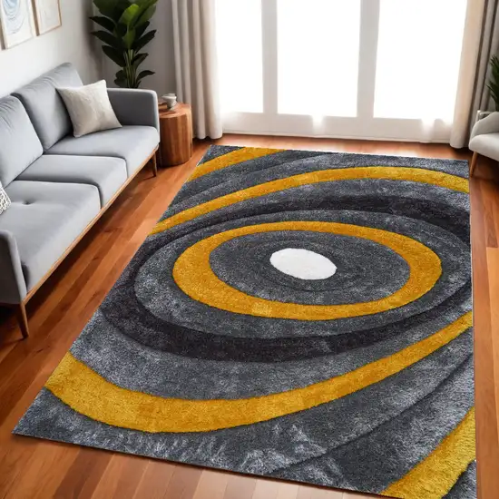 Gray and Yellow Shag Hand Tufted Area Rug Photo 2