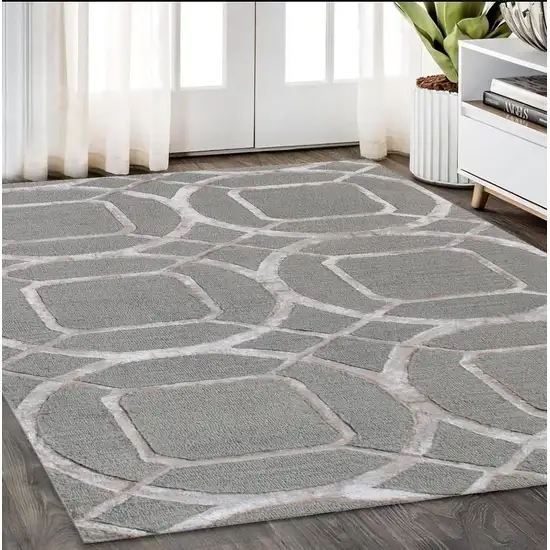 Green Abstract Geometric Hand Tufted Non Skid Area Rug Photo 1