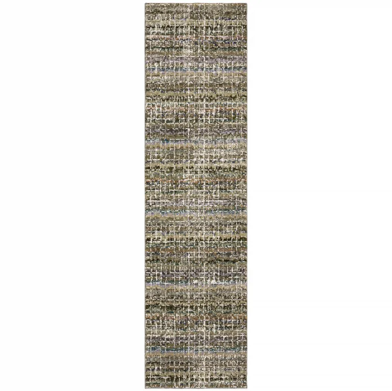 Green Abstract Power Loom Runner Rug Photo 1