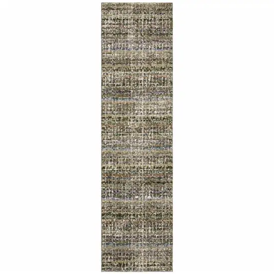 Green Abstract Power Loom Runner Rug Photo 2