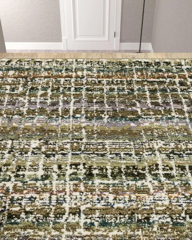 Green Abstract Power Loom Runner Rug Photo 3