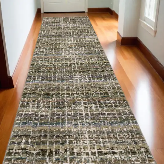 12' Runner Green Abstract Power Loom Runner Rug Photo 1