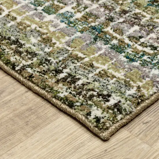 Green Abstract Power Loom Runner Rug Photo 7