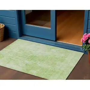 Photo of Green Abstract Washable Indoor Outdoor Area Rug