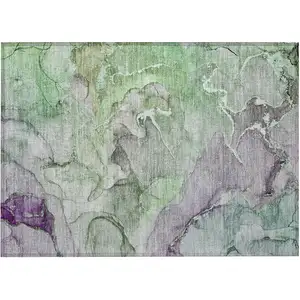 Photo of Green Abstract Washable Non Skid Indoor Outdoor Area Rug