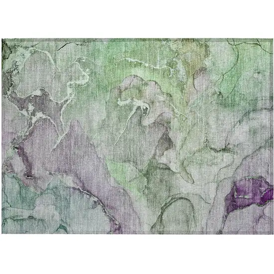 Green and Purple Abstract Washable Indoor Outdoor Area Rug Photo 2