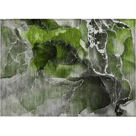 Green Abstract Washable Non Skid Indoor Outdoor Area Rug Photo 2