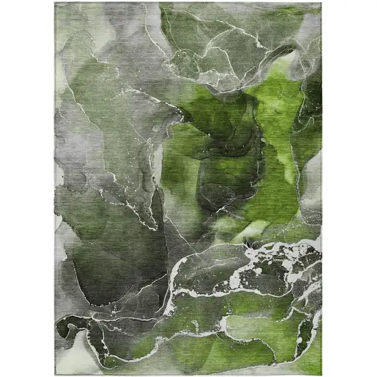 Green Abstract Washable Non Skid Indoor Outdoor Area Rug Photo 1