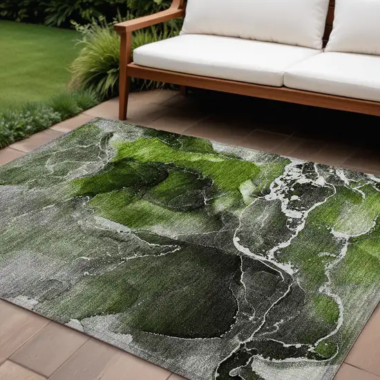 Green Abstract Washable Non Skid Indoor Outdoor Area Rug Photo 1