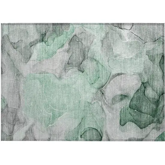 Green Abstract Washable Non Skid Indoor Outdoor Area Rug Photo 2