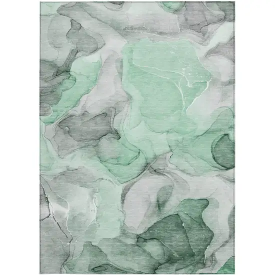 Green Abstract Washable Non Skid Indoor Outdoor Area Rug Photo 4