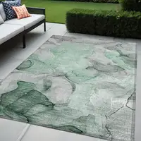 Photo of Green Abstract Washable Non Skid Indoor Outdoor Area Rug