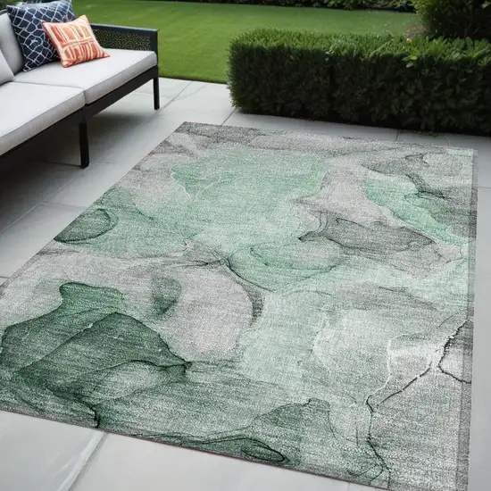 Green Abstract Washable Non Skid Indoor Outdoor Area Rug Photo 1