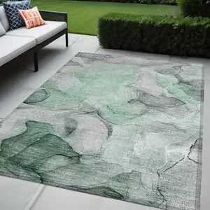 Photo of Green Abstract Washable Non Skid Indoor Outdoor Area Rug