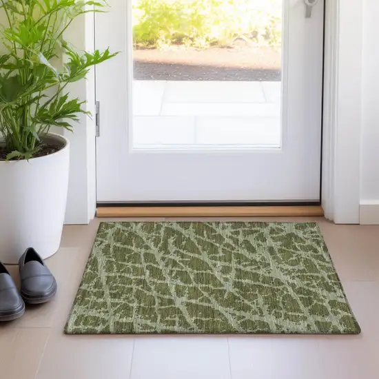 Green Abstract Washable Non Skid Indoor Outdoor Area Rug Photo 9