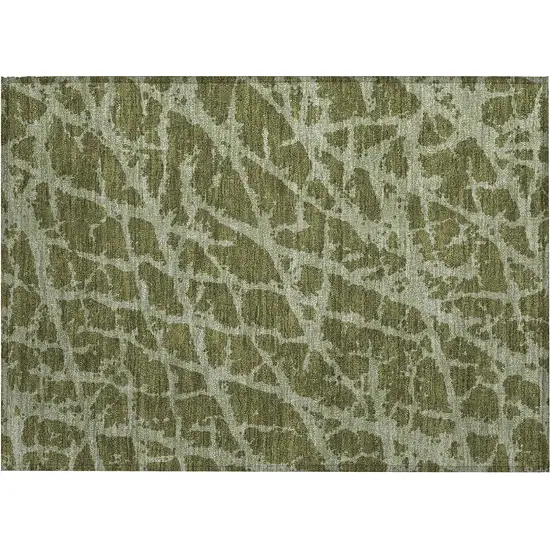 Green Abstract Washable Non Skid Indoor Outdoor Area Rug Photo 2