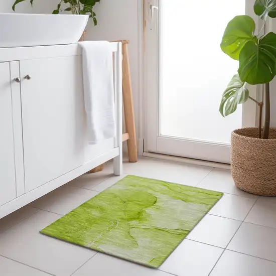 Green Abstract Washable Non Skid Indoor Outdoor Area Rug Photo 8