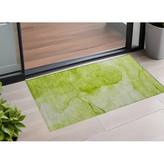 Green Abstract Washable Non Skid Indoor Outdoor Area Rug Photo 1