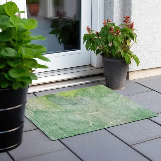 Green Abstract Washable Non Skid Indoor Outdoor Area Rug Photo 8