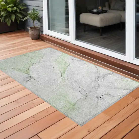 Green Abstract Washable Non Skid Indoor Outdoor Area Rug Photo 1