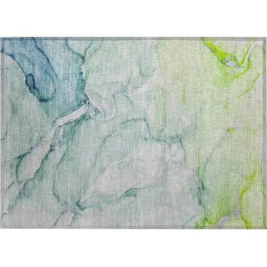 Blue and Green Abstract Washable Indoor Outdoor Area Rug Photo 2