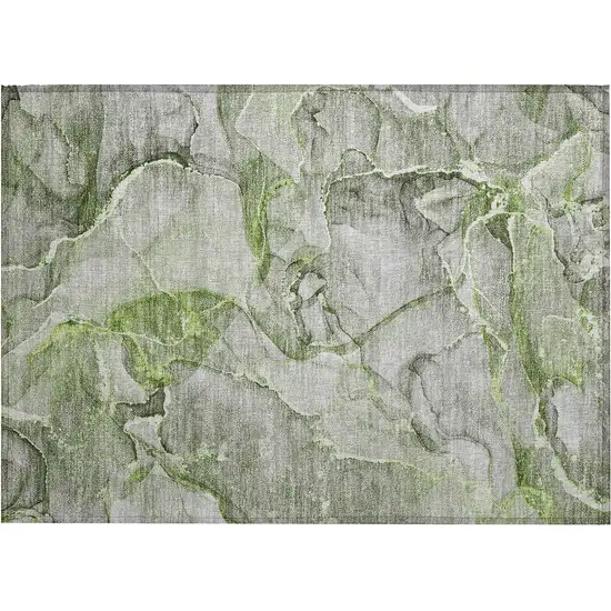 Green Abstract Washable Non Skid Indoor Outdoor Area Rug Photo 2