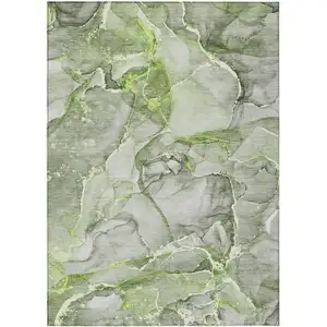 Photo of Green Abstract Washable Non Skid Indoor Outdoor Area Rug