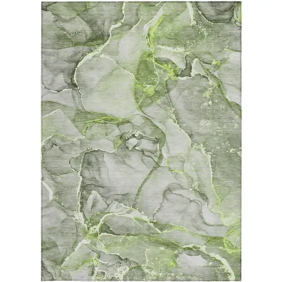 Green Abstract Washable Non Skid Indoor Outdoor Area Rug Photo 4