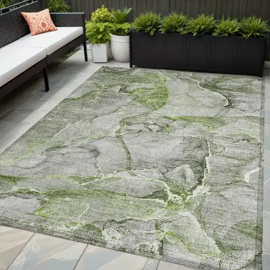 Green Abstract Washable Non Skid Indoor Outdoor Area Rug Photo 1