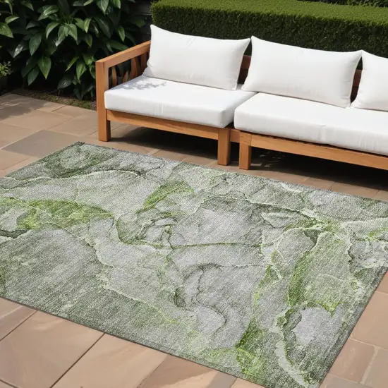 Green Abstract Washable Non Skid Indoor Outdoor Area Rug Photo 1