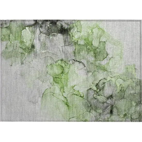 Green Abstract Washable Non Skid Indoor Outdoor Area Rug Photo 2