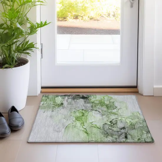 Green Abstract Washable Non Skid Indoor Outdoor Area Rug Photo 9