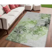 Photo of Green Abstract Washable Non Skid Indoor Outdoor Area Rug