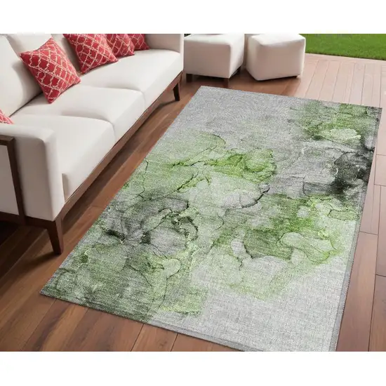 Green Abstract Washable Non Skid Indoor Outdoor Area Rug Photo 1