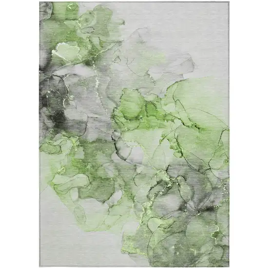 Green Abstract Washable Non Skid Indoor Outdoor Area Rug Photo 5