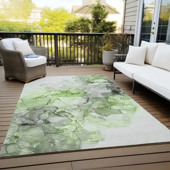 Green Abstract Washable Non Skid Indoor Outdoor Area Rug Photo 8